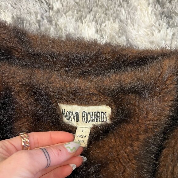 Vintage 90s/Y2K Brown Faux Fur Trim Jean Button Up Coat - Picture 6 of 7